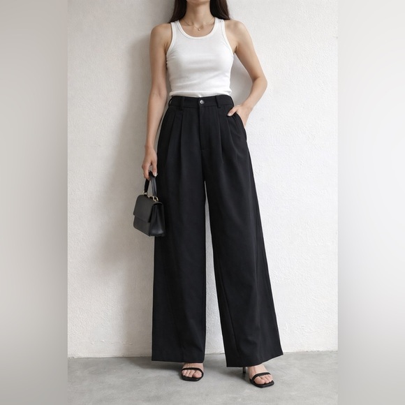 back times Pants - NWT Back Times Sz M Black Wide Leg Thick Minimalist Pants